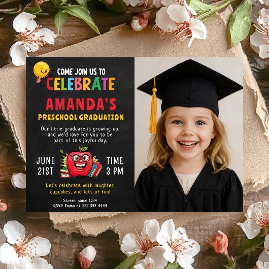 Editable Preschool Graduation Party Girl Einladung