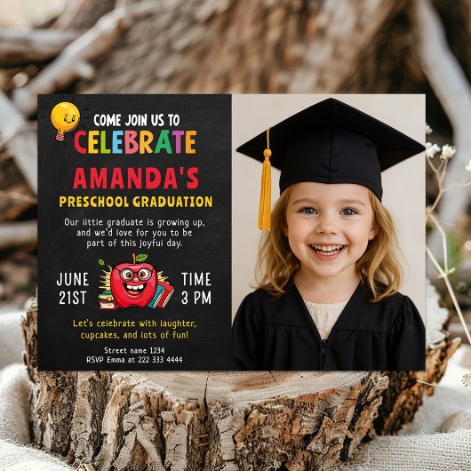 Editable Preschool Graduation Party Girl Einladung