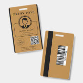 Editable Press Pass Layout Photo ID Plus QR Code Ausweis (Vorder- & Rückseite)
