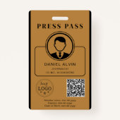 Editable Press Pass Layout Photo ID Plus QR Code Ausweis (Vorderseite)