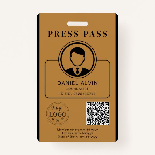 Editable Press Pass Layout Photo ID Plus QR Code Ausweis (Vorderseite)