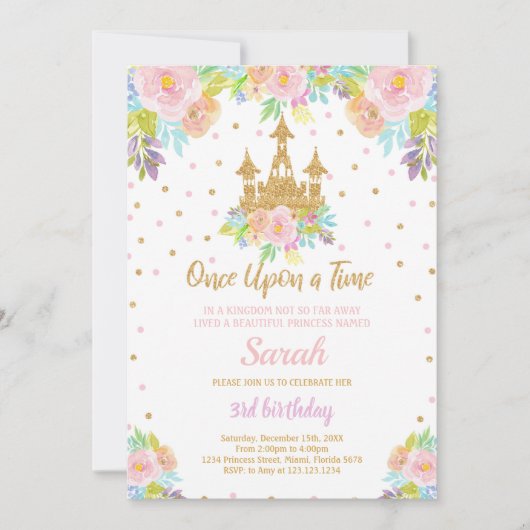 Editable Princess Birthday Einladung (Vorderseite)