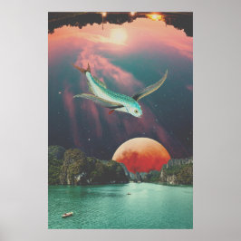 Editable Psychedelic Flying Fish Art Poster