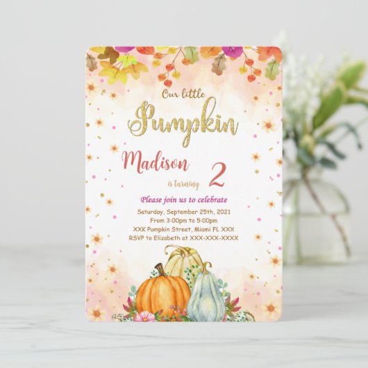Editable Pumpkin Birthday Einladung (Stehend Vorderseite)