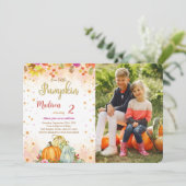 Editable Pumpkin Birthday Foto Einladung (Stehend Vorderseite)