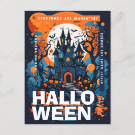 Editable Pumpkin Castell Halloween-Party Einladung Postkarte