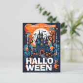 Editable Pumpkin Castell Halloween-Party Einladung Postkarte (Stehend Vorderseite)