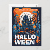 Editable Pumpkin Castell Halloween-Party Einladung Postkarte (Vorne/Hinten)