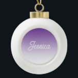 (Editable) Purple Color Ombre & Your Text Keramik Kugel-Ornament<br><div class="desc">Any name or word in a retro-modern calligraphy.</div>