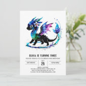 Editable Purple Dragon Digital Girl Birthday Einladung (Stehend Vorderseite)