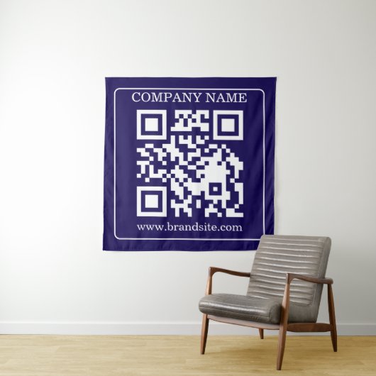 Editable QR Code Navy Blue Modern Branding Display Wandteppich (Beispiel)