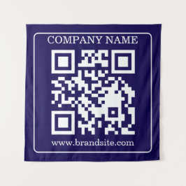 Editable QR Code Navy Blue Modern Branding Display Wandteppich
