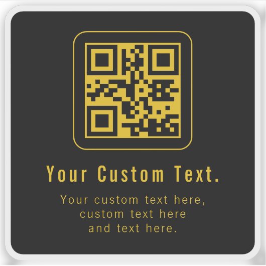 Editable QR Code & Text Template | Black & Gold Aufkleber (Vorderseite)