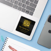 Editable QR Code & Text Template | Black & Gold Aufkleber (Laptop mit iPhone)
