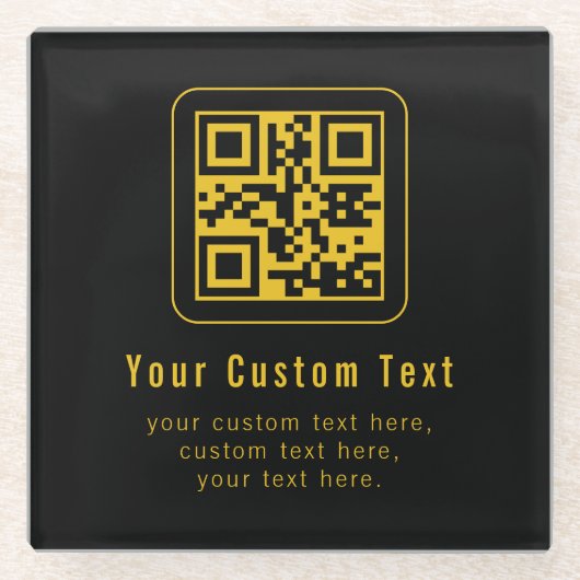 Editable QR Code & Text Template | Black & Gold Glasuntersetzer (Vorderseite)