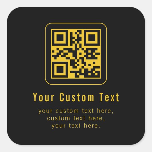 Editable QR Code & Text Template | Black & Gold Quadratischer Aufkleber (Vorderseite)