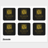 Editable QR Code & Text Template | Black & Gold Quadratischer Aufkleber (Blatt)