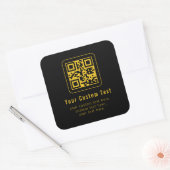 Editable QR Code & Text Template | Black & Gold Quadratischer Aufkleber (Umschlag)