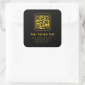 Editable QR Code & Text Template | Black & Gold Quadratischer Aufkleber (Tasche)