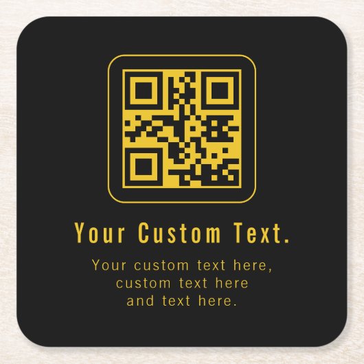Editable QR Code & Text Template | Black & Gold Rechteckiger Pappuntersetzer (Vorderseite)