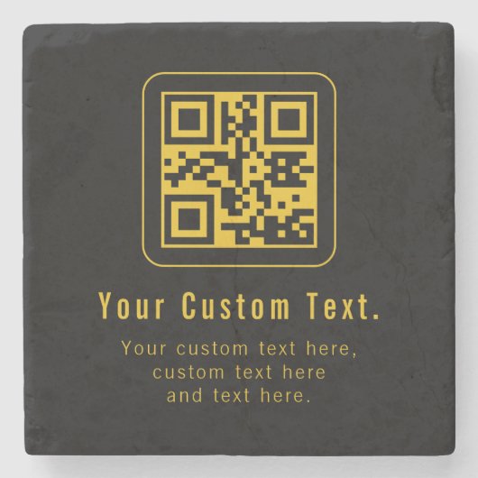 Editable QR Code & Text Template | Black & Gold Steinuntersetzer (Vorderseite)