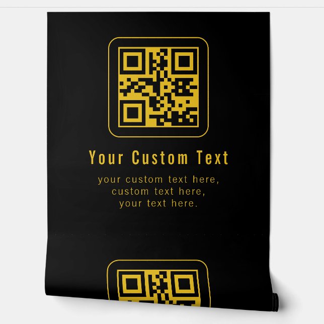 Editable QR Code & Text Template | Black & Gold Tapete (Abrollen)