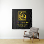Editable QR Code & Text Template | Black & Gold Wandteppich (Beispiel)