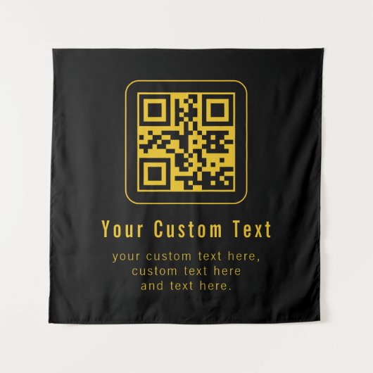 Editable QR Code & Text Template | Black & Gold Wandteppich (Vorderseite)