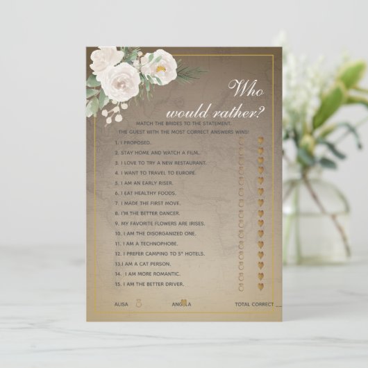 Editable Questions Brautparty Games - Einladung (Stehend Vorderseite)