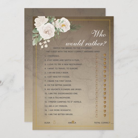 Editable Questions Brautparty Games - Einladung (Vorne/Hinten)