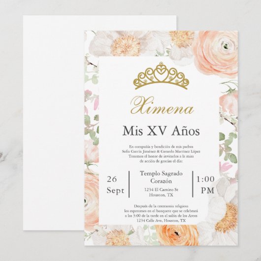 Editable Quinceañera Einladung (Vorne/Hinten)