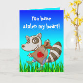 Editable Raccoon Stealing a Heart Valentine's Day Karte (Gelbe Blume)