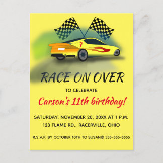 Editable Racing Car Birthday Party Einladungspostkarte