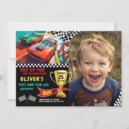 Editable Racing Theme for Boys's Birthday Einladung (Vorderseite)