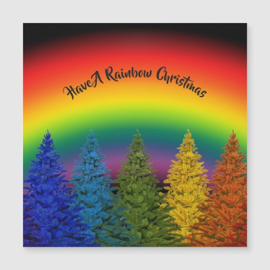 Editable Rainbow Christmas Tree Magnetkarte (Vorderseite)