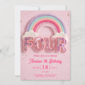 Editable Rainbow Fourth Birthday Invitation, Pink Einladung (Vorderseite)
