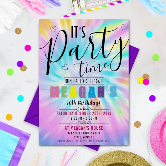 Editable Rainbow Gefärbte Krawatte Birthday Party Einladung