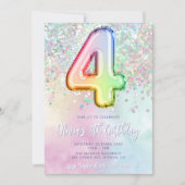 Editable Rainbow Glitzer 4. Geburtstag Einladung 4 (Vorderseite)