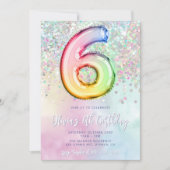 Editable Rainbow Glitzer 6. Geburtstag Einladung 6 (Vorderseite)