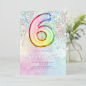 Editable Rainbow Glitzer 6. Geburtstag Einladung 6 (Stehend Vorderseite)