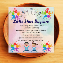 Editable Rainbow Handprint Nursery Card Design  Quadratische Visitenkarte