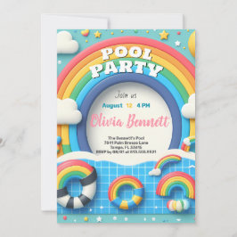Editable Rainbow Pool Party Geburtstag Sommerschwi Einladung