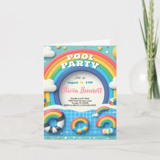Editable Rainbow Pool Party Geburtstag Sommerschwi Einladung