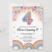 Editable Rainbow Sequin 4th Birthday Invitation Einladung (Vorderseite)