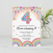 Editable Rainbow Sequin 4th Birthday Invitation Einladung (Stehend Vorderseite)
