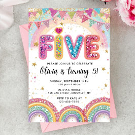 Editable Rainbow Sequin 5th Birthday Invitation Einladung