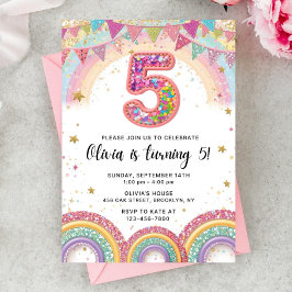 Editable Rainbow Sequin 5th Birthday Invitation Einladung