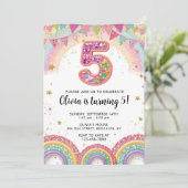 Editable Rainbow Sequin 5th Birthday Invitation Einladung (Stehend Vorderseite)