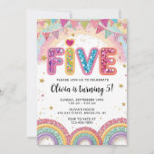 Editable Rainbow Sequin 5th Birthday Invitation Einladung (Vorderseite)