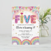 Editable Rainbow Sequin 5th Birthday Invitation Einladung (Stehend Vorderseite)